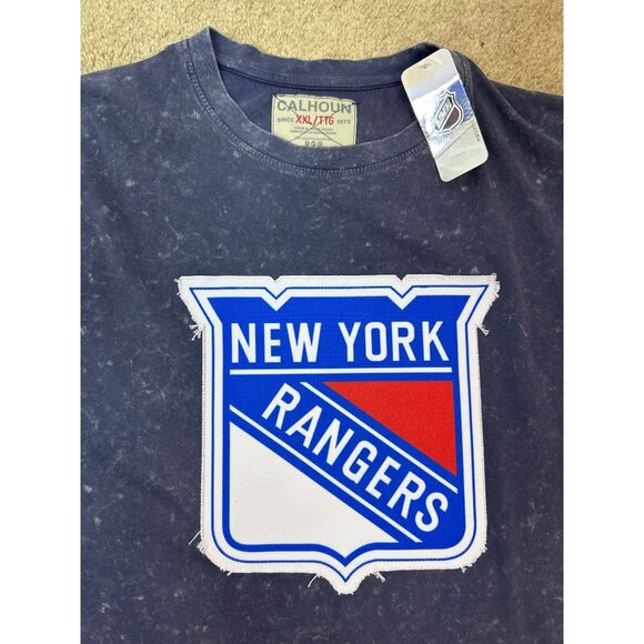Calhoun Men's N.Y. Rangers Applique Short Sleeve Navy Cotton T-Shirt Size XXL - Picture 4 of 9